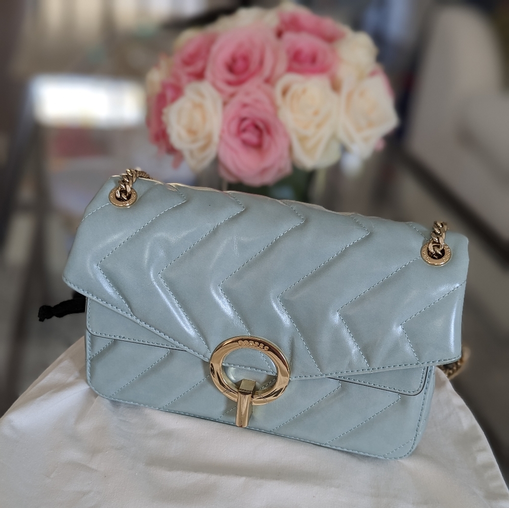 SANDRO Quilted Leather Yza Shoulder Bag in Mint